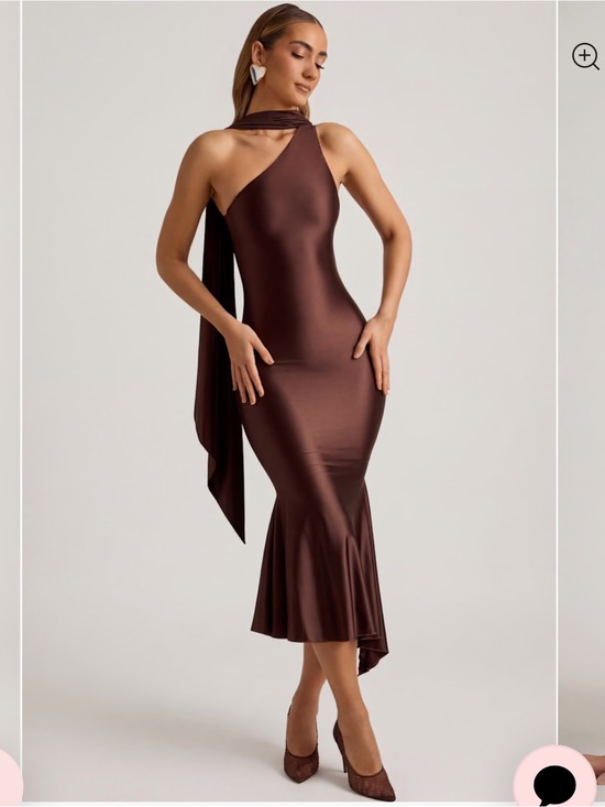 Oh Polly Dresses & Skirts - Oh Polly Shaya Asymmetric Scarf Detail Midaxi Dress US 10 NWT Chocolate Brown